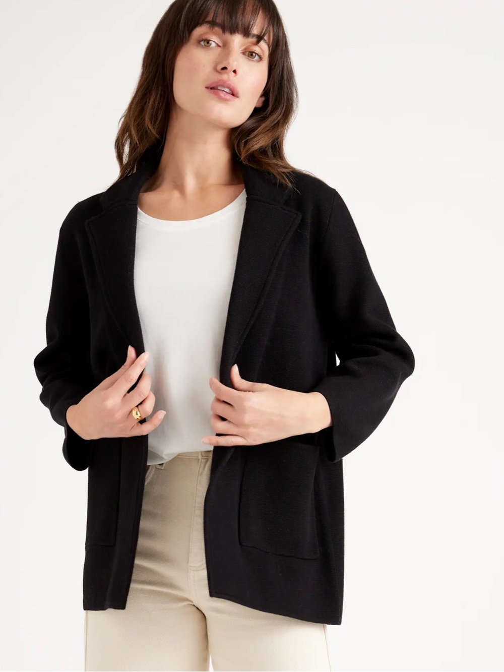 Quince Women’s Medium Black 100% Organic Cotton Knit Blazer